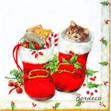 Serwetka decoupage firmy IHR buty  Mikołaja 25x25cm